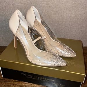clear rhinestone pumps
